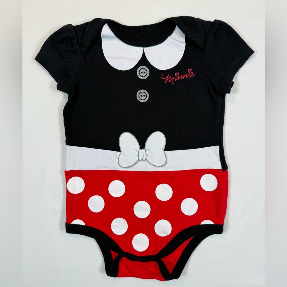 DISNEY BABY Girls’ Minnie Mouse Character One Piece Polka Dot Bodysuit Size 24M